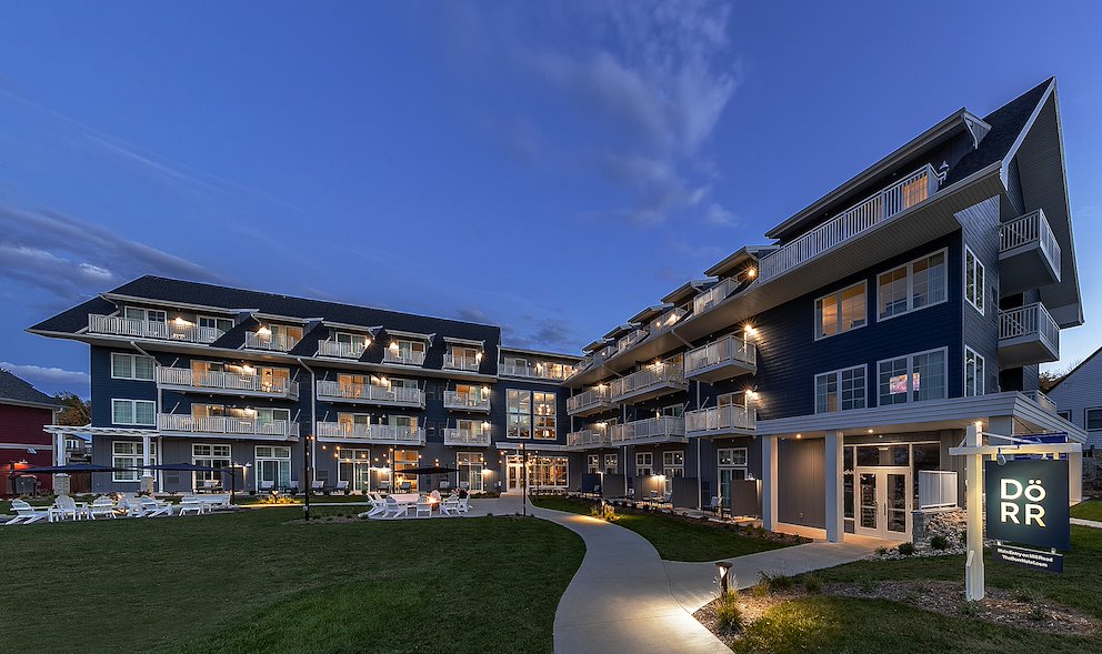 exterior of the dorr hotel in sister bay wi